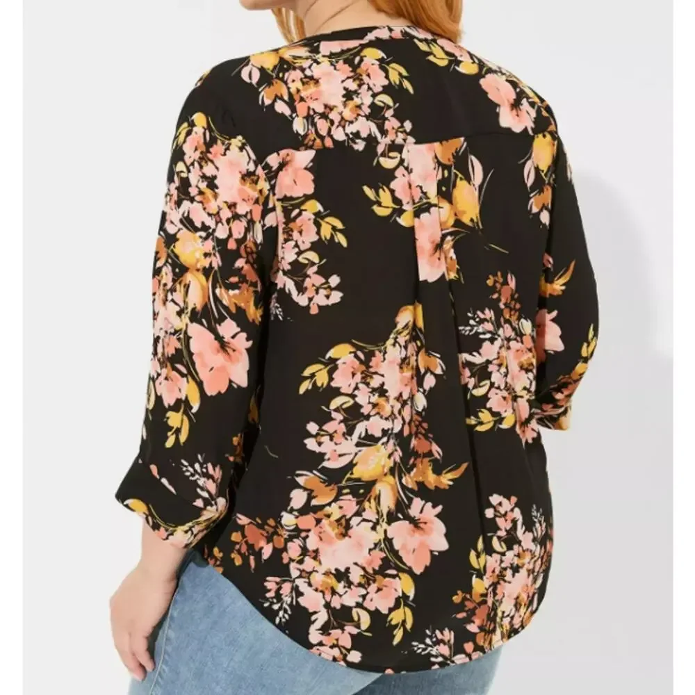 Torrid Womens 4X Top Harper Georgette Pullover 3/4 Sleeve Artsy Floral - Picture 2 of 7